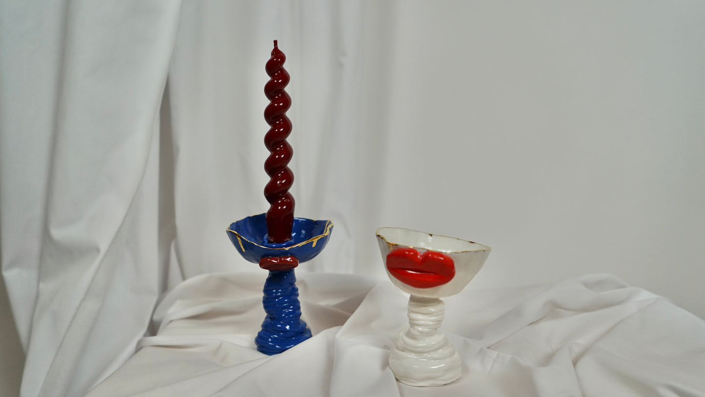 Lips High Candle Holder _ Blue and White Colour Variations