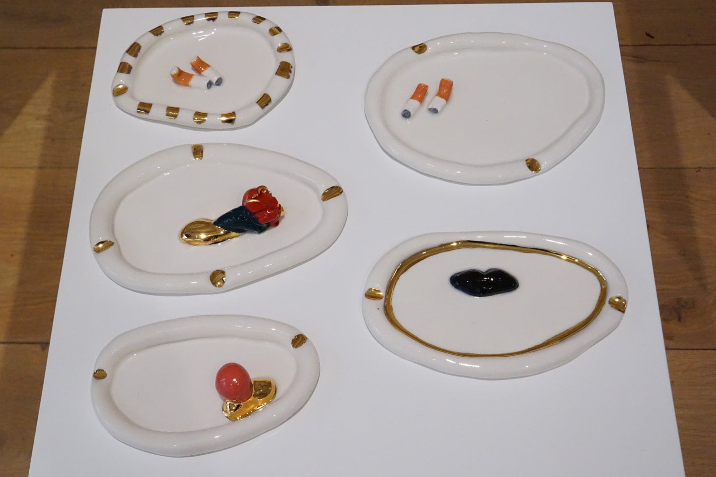 Ashtray with Cigarettes in White Porcelain by Hania Jneid