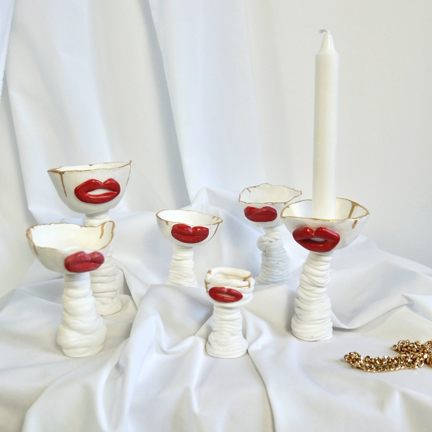 Lips High Candle Holder _ Blue and White Colour Variations