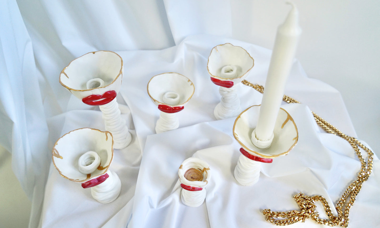 Lips High Candle Holder _ Blue and White Colour Variations