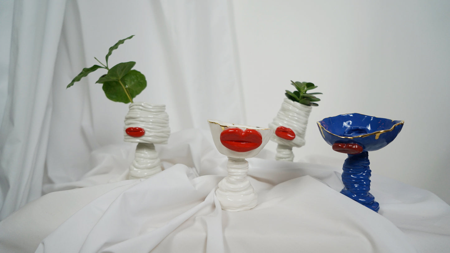 Lips High Candle Holder _ Blue and White Colour Variations