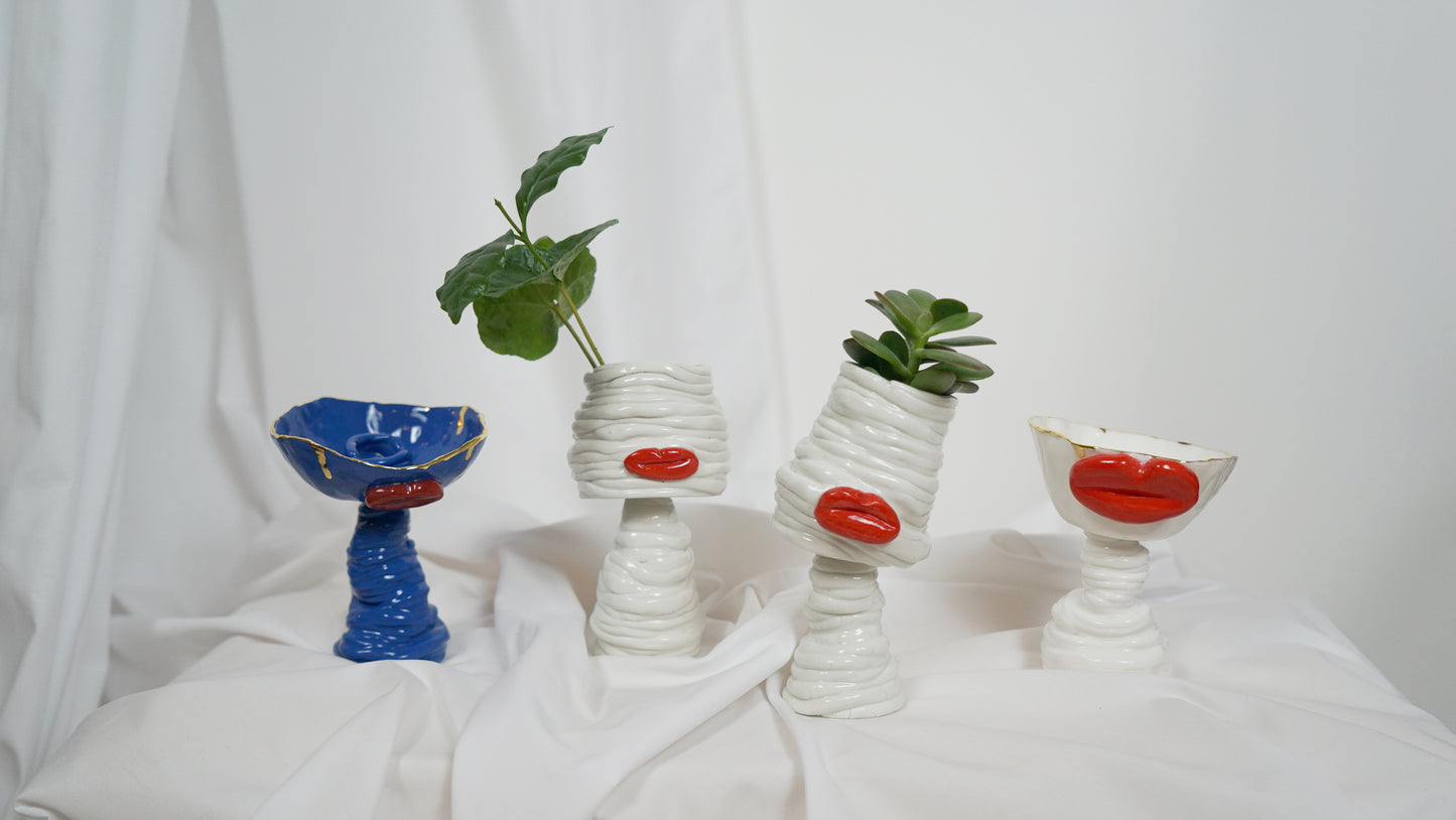 Lips High Candle Holder _ Blue and White Colour Variations