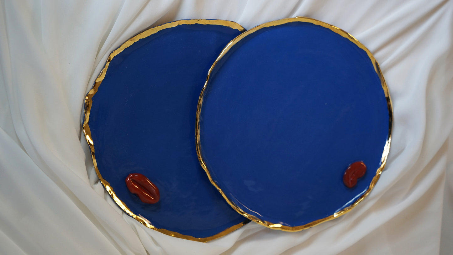 Lips Dinner Plates Set of 12 _ variations of White and Blue Porcelain