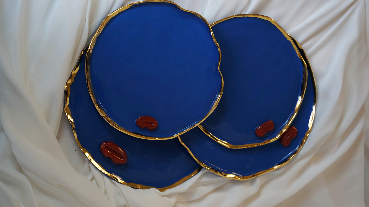 Lips Dinner Plates Set of 12 _ variations of White and Blue Porcelain