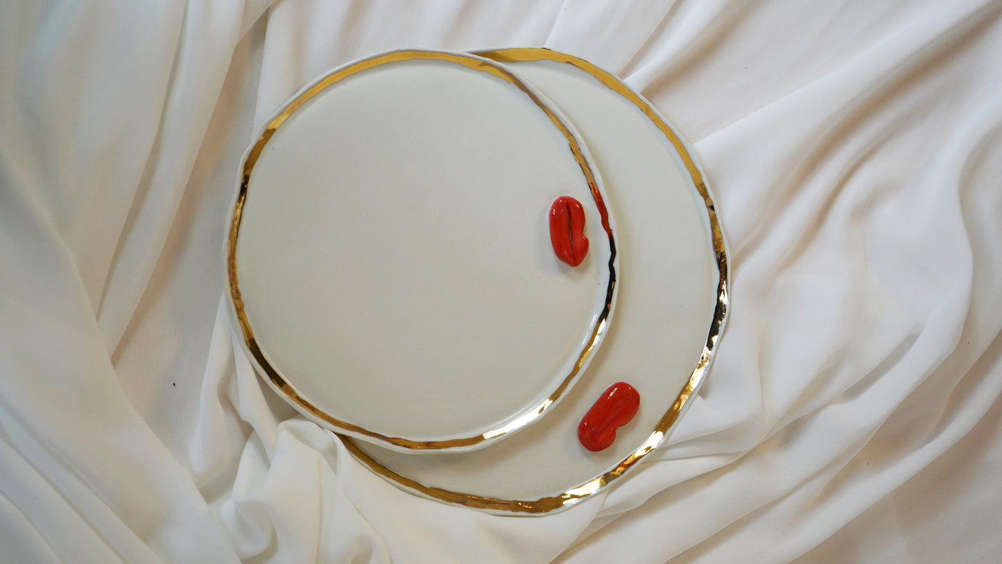 Lips Dinner Plates Set of 12 _ variations of White and Blue Porcelain