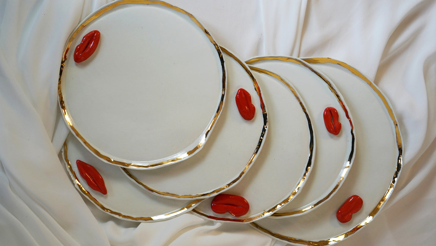 Lips Dinner Plates Set of 12 _ variations of White and Blue Porcelain
