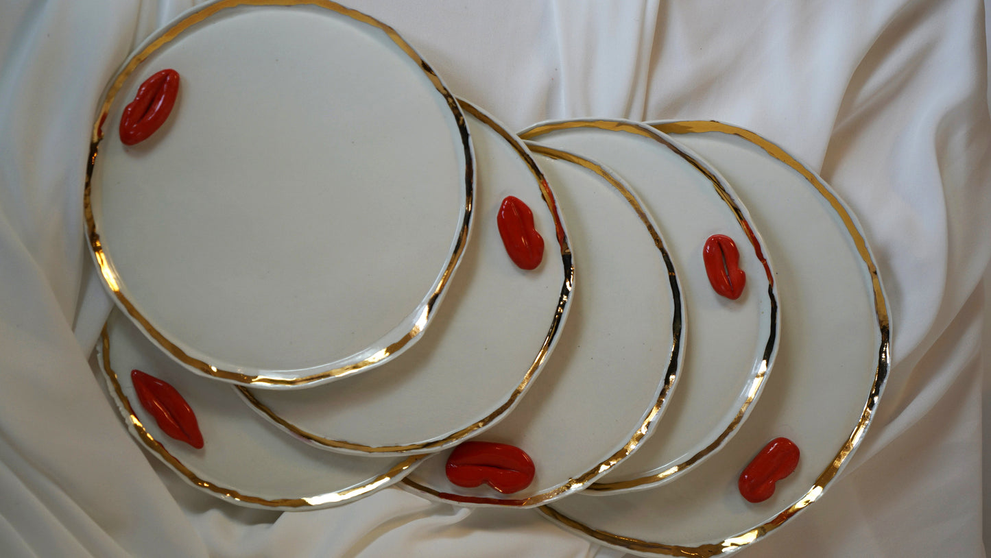 Lips Dinner Plates Set of 12 _ variations of White and Blue Porcelain