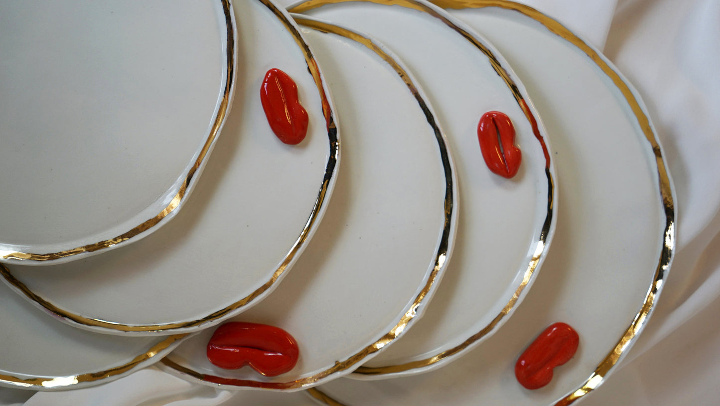 Lips Serving Desert Plate _ White and Blue Colour Variations