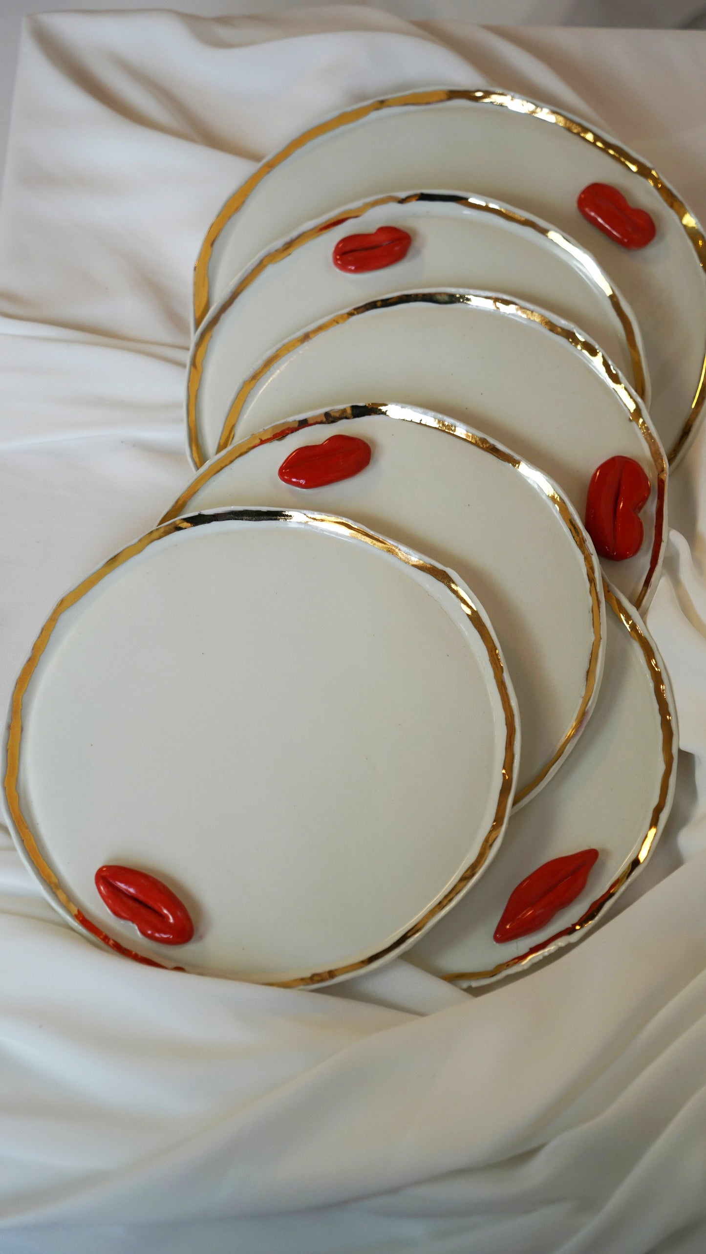 Lips Dinner Plates Set of 12 _ variations of White and Blue Porcelain