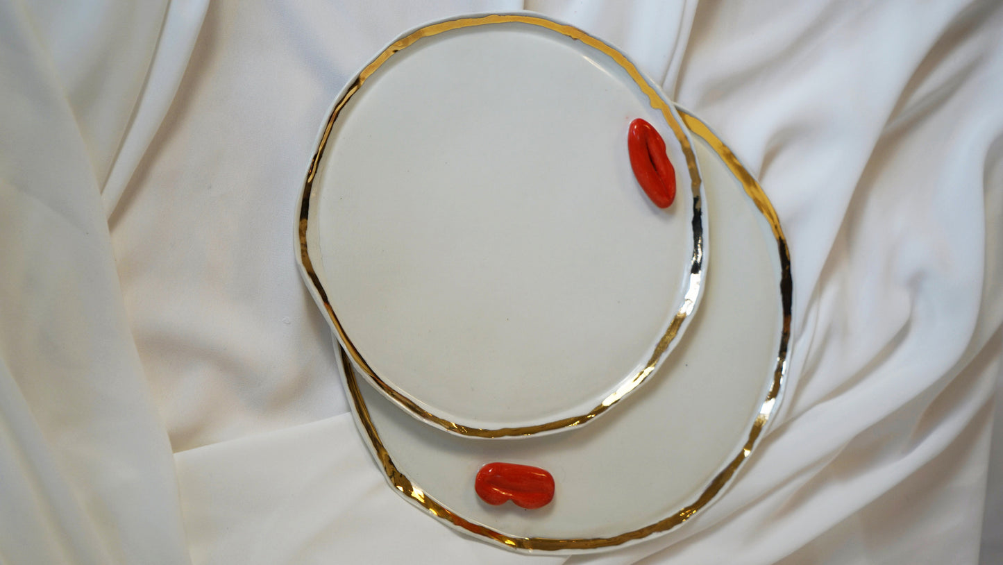 Lips Dinner Plates Set of 12 _ variations of White and Blue Porcelain