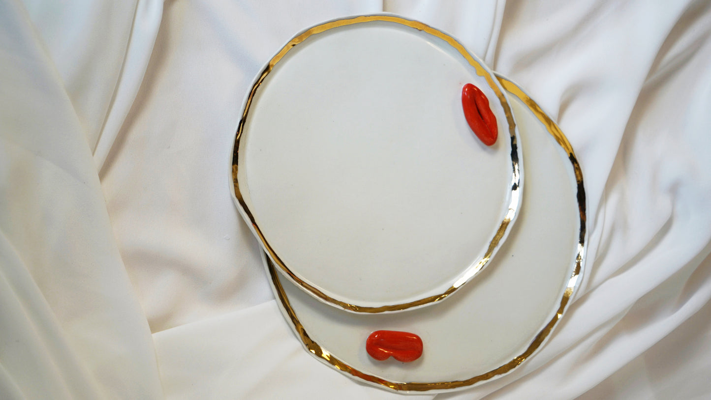 Lips Serving Desert Plate _ White and Blue Colour Variations