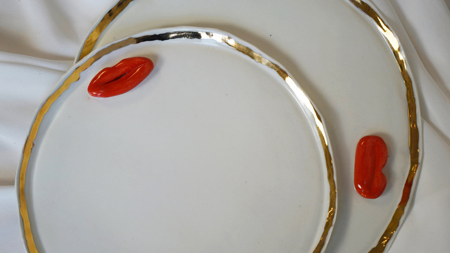 Lips Dinner Plates Set of 12 _ variations of White and Blue Porcelain