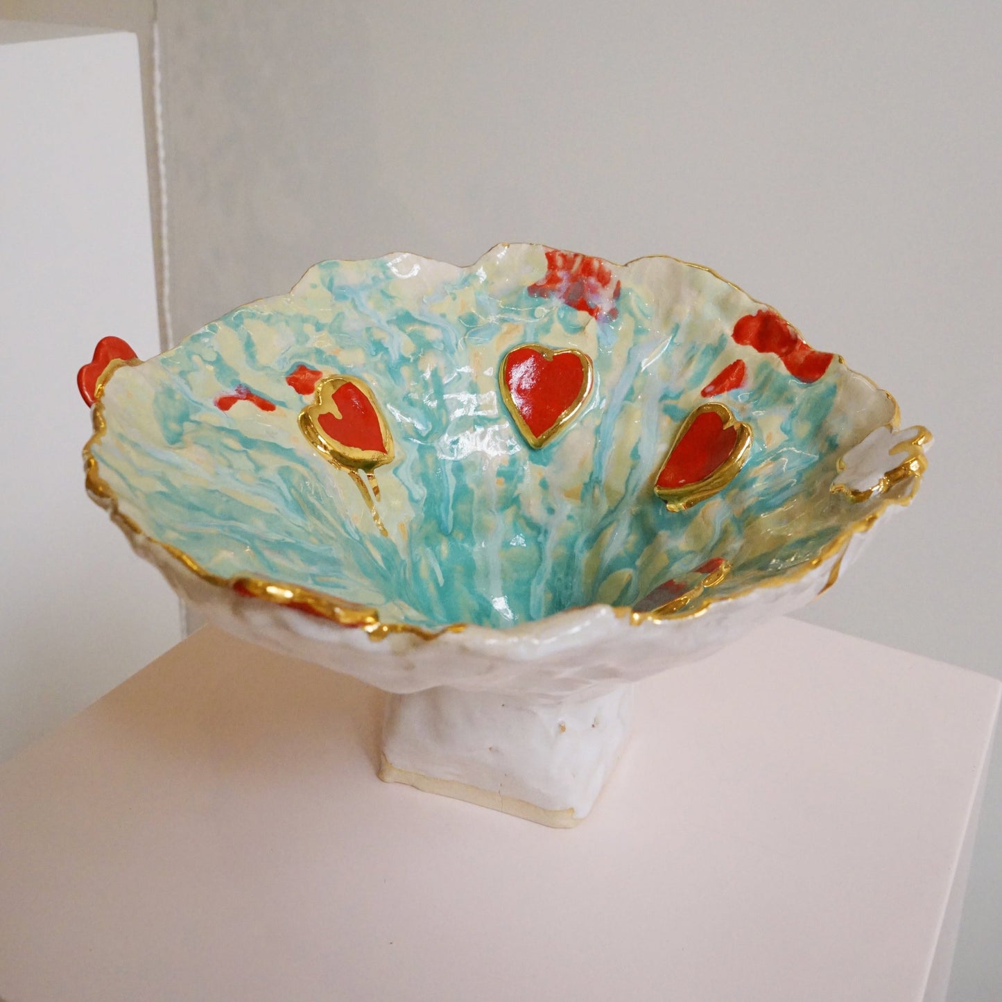 Hearts Platter Green White n Red