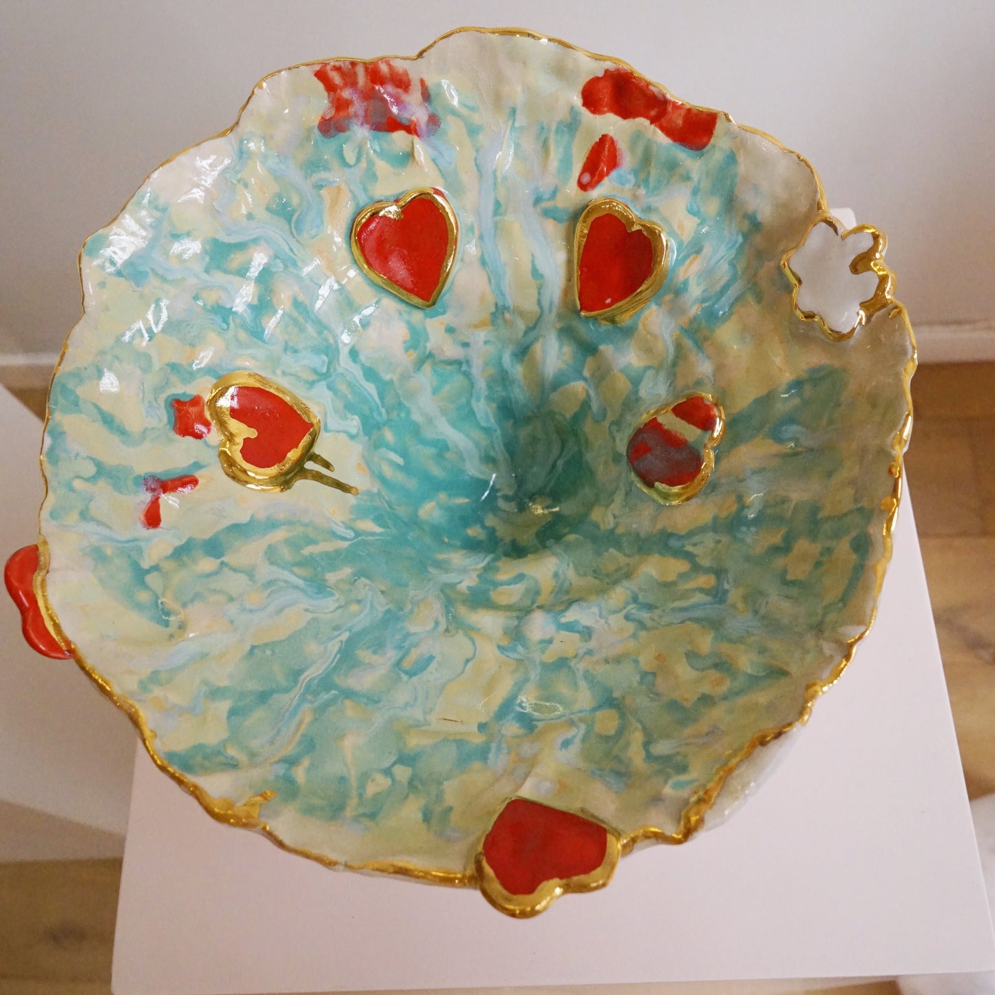 Hearts Platter Green White n Red