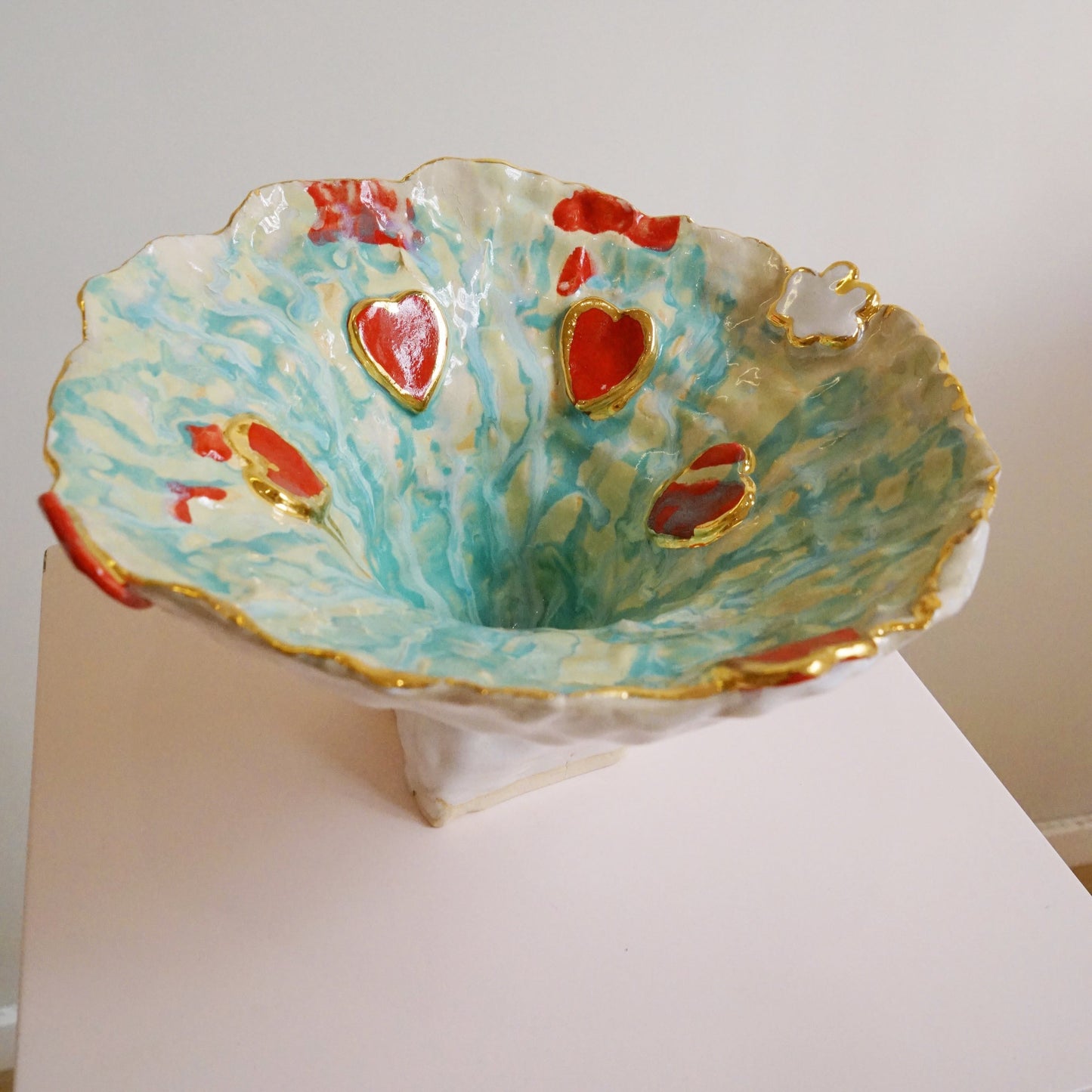Hearts Platter Green White n Red