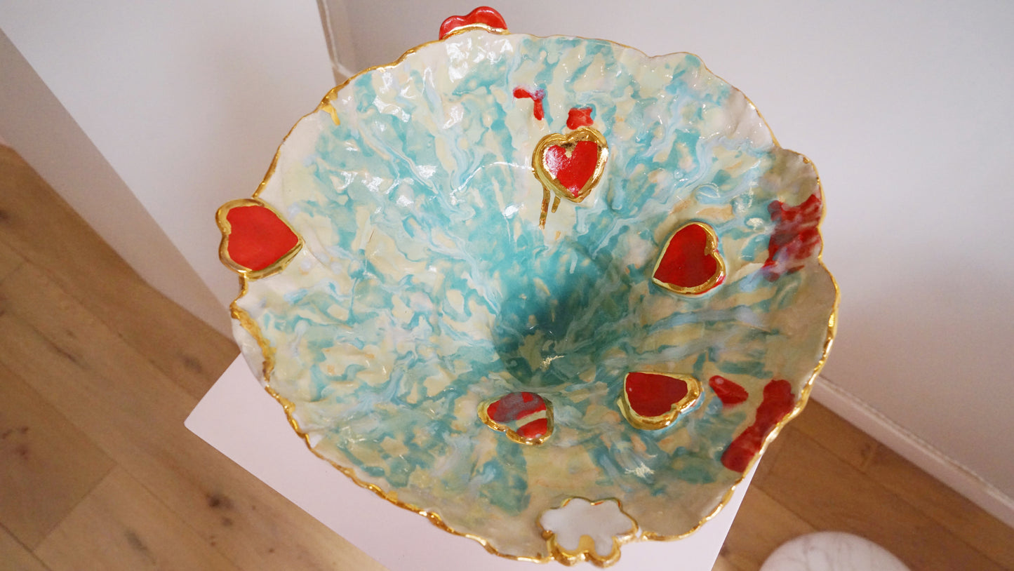 Hearts Platter Green White n Red