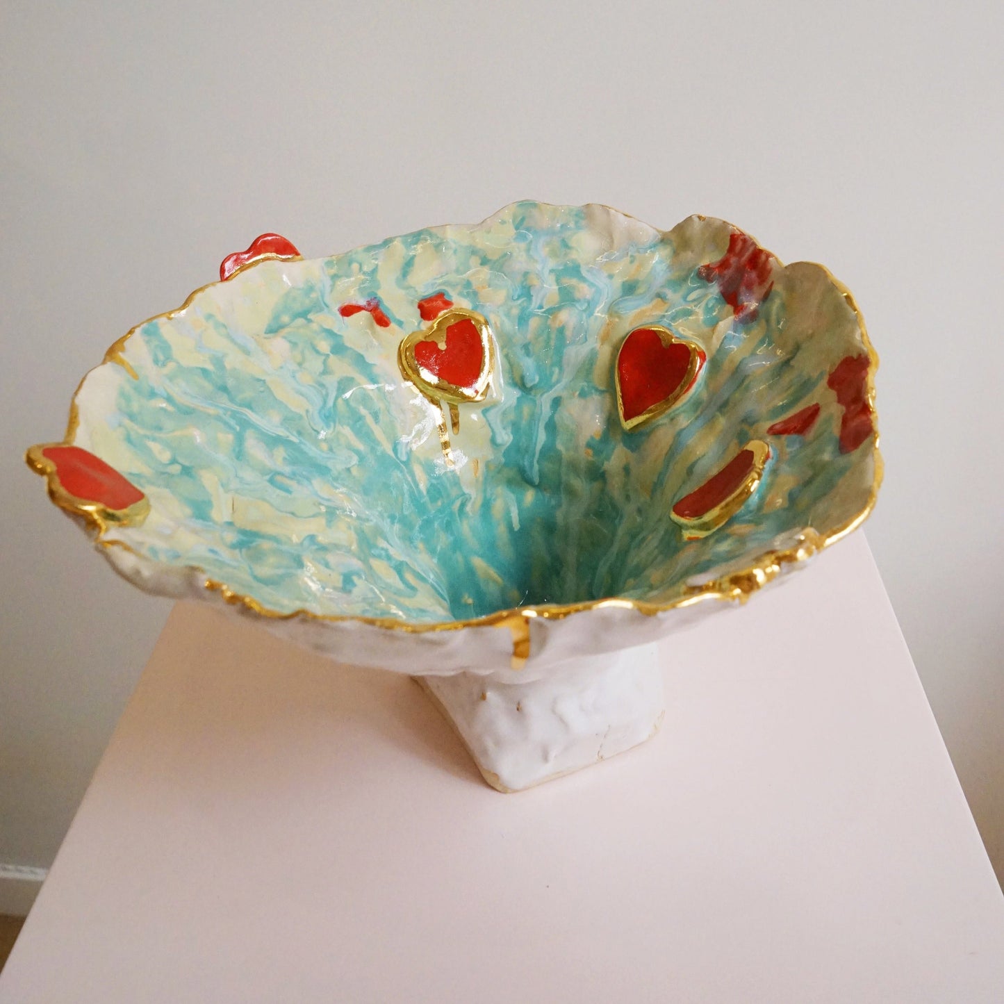Hearts Platter Green White n Red
