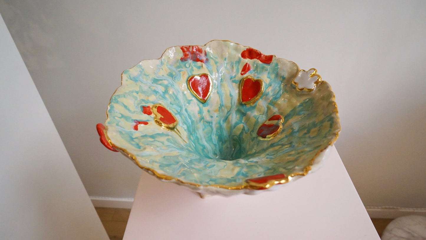 Hearts Platter Green White n Red