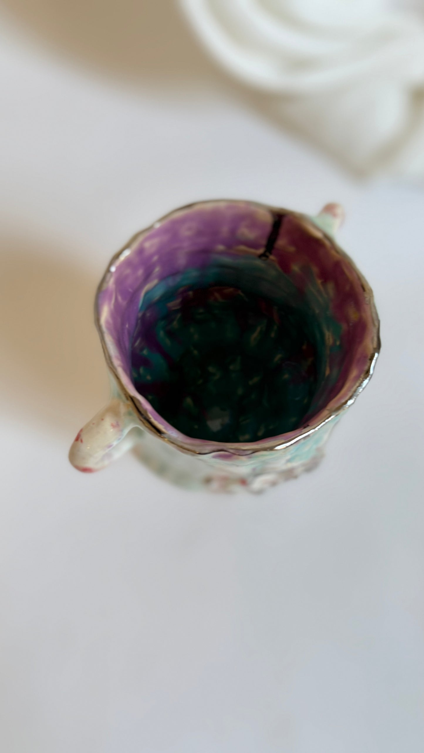 Naive Festive Stoneware Beige Green and Rose Vase By Hania Jneid
