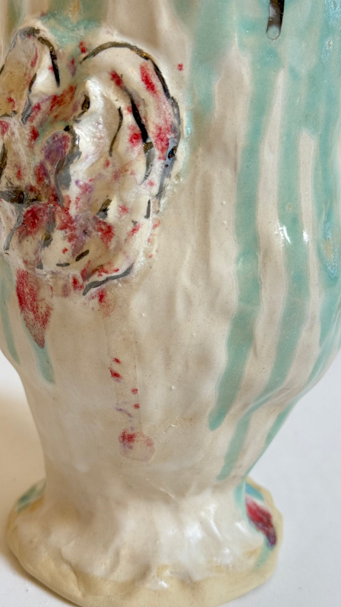 Naive Festive Stoneware Beige Green and Rose Vase By Hania Jneid