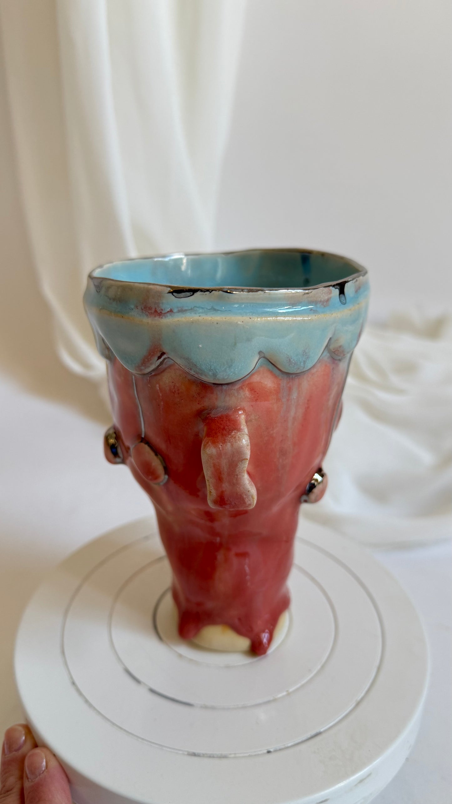 Naive Festive Stoneware Pink and Blue Vase