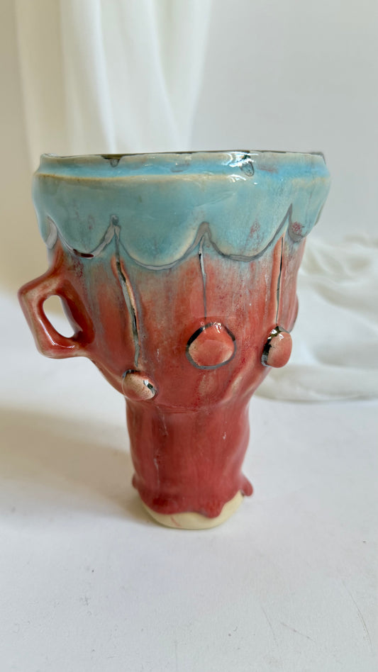 Naive Festive Stoneware Pink and Blue Vase