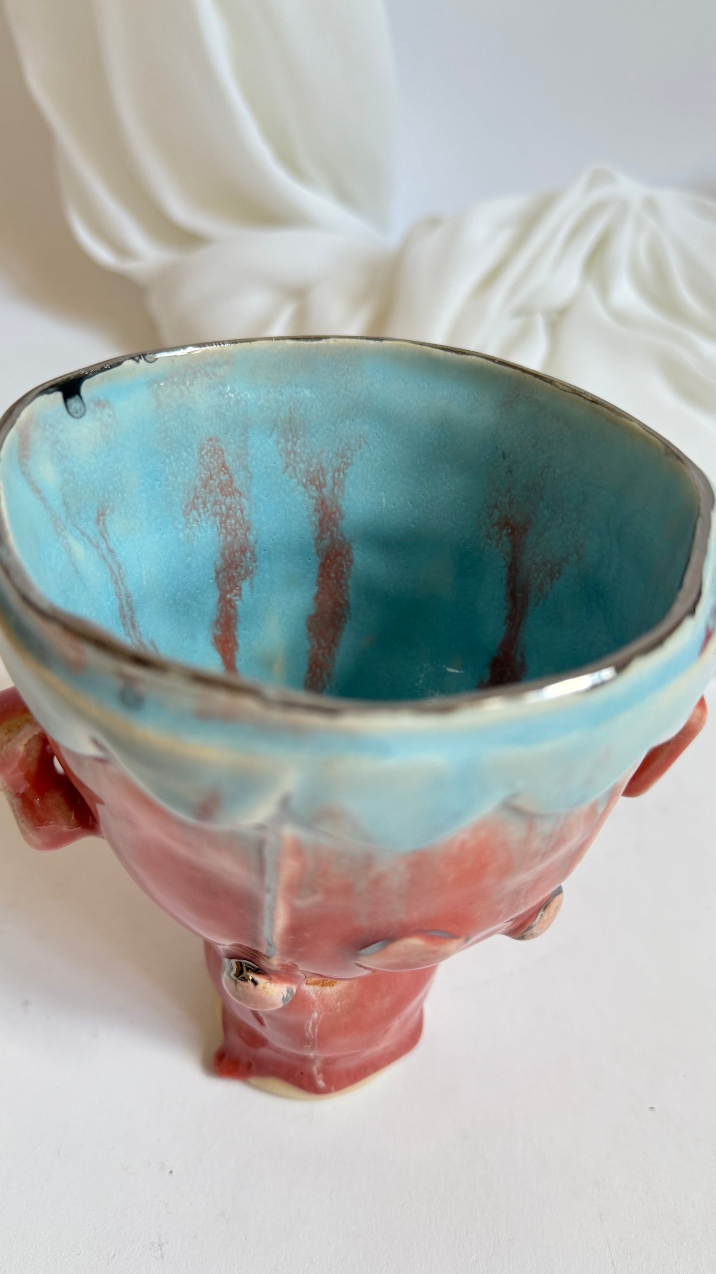 Naive Festive Stoneware Pink and Blue Vase