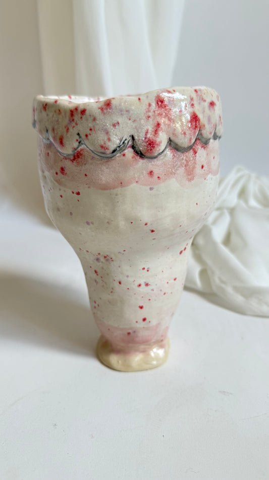 Naive Festive Stoneware Vase in Pink and Beige by Hania Jneid