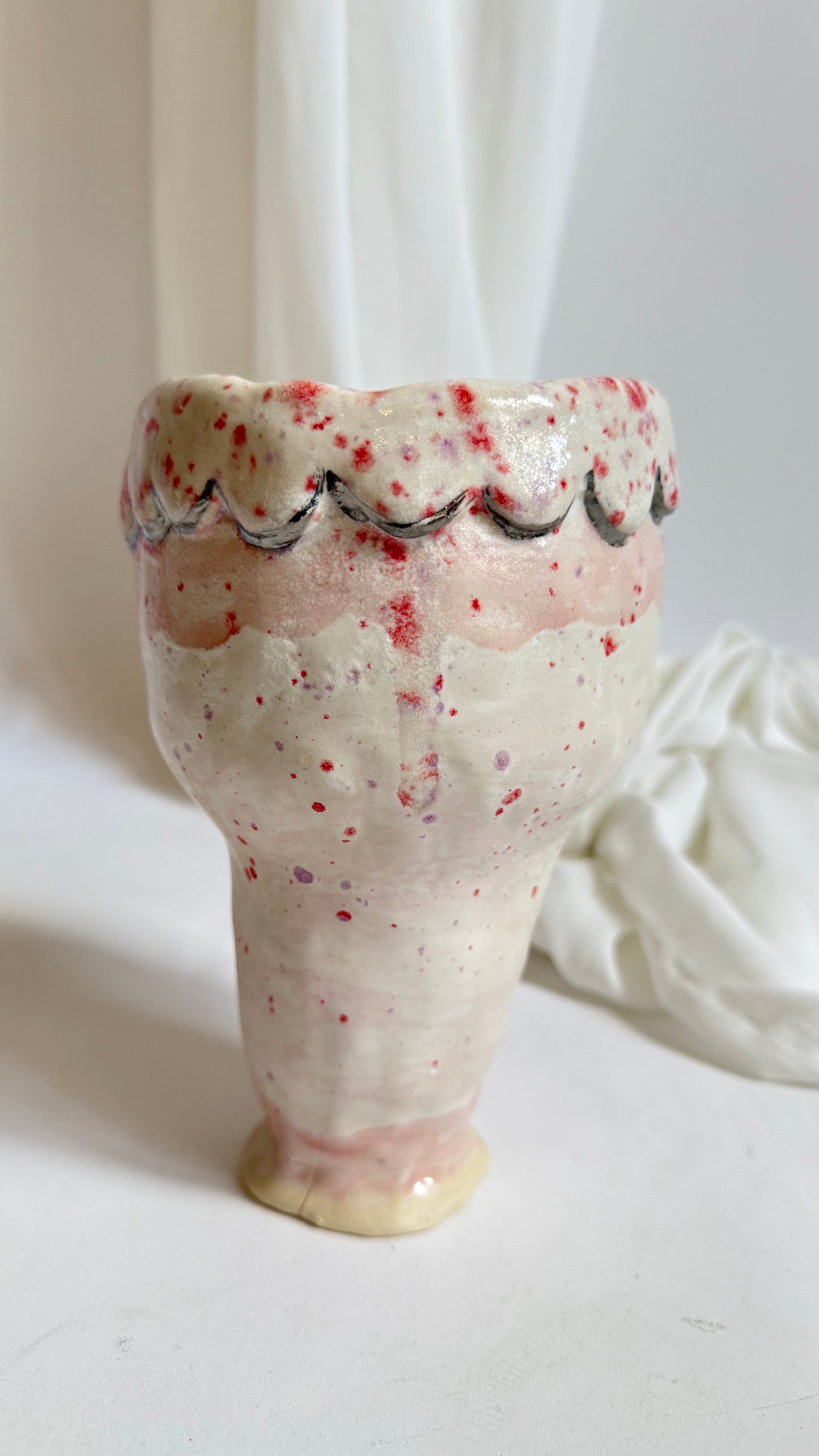 Naive Festive Stoneware Vase in Pink and Beige by Hania Jneid