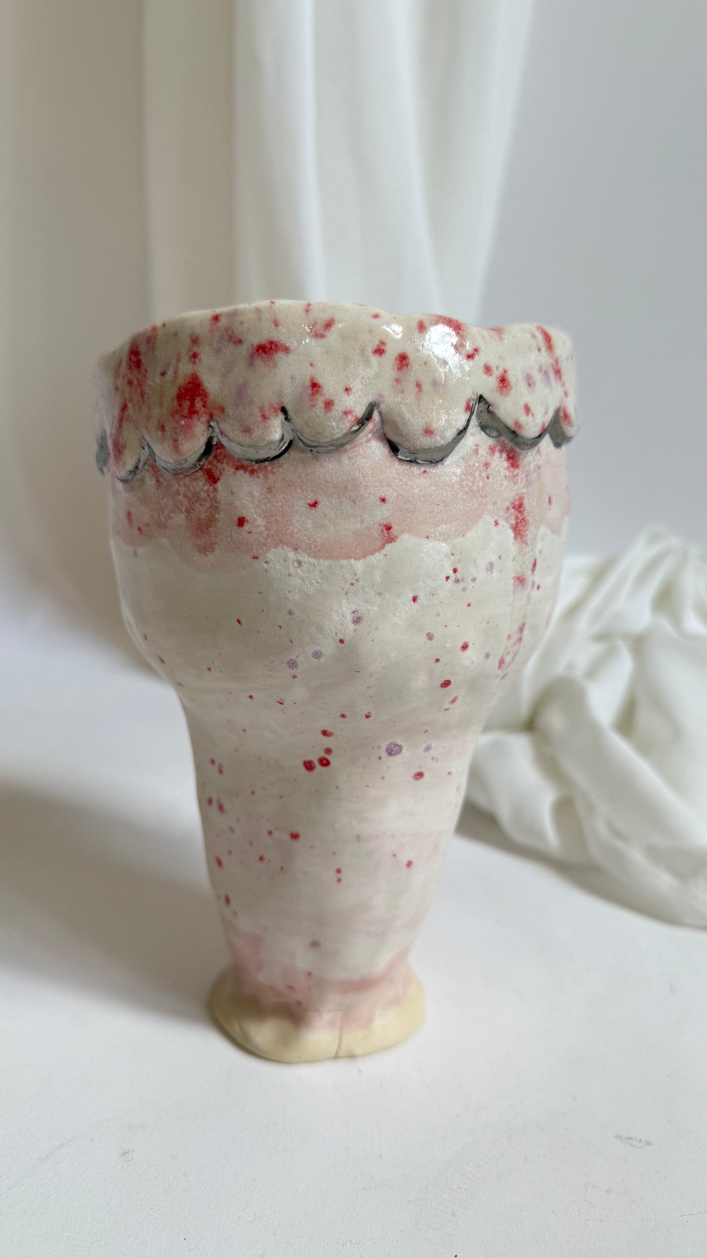 Naive Festive Stoneware Vase in Pink and Beige by Hania Jneid