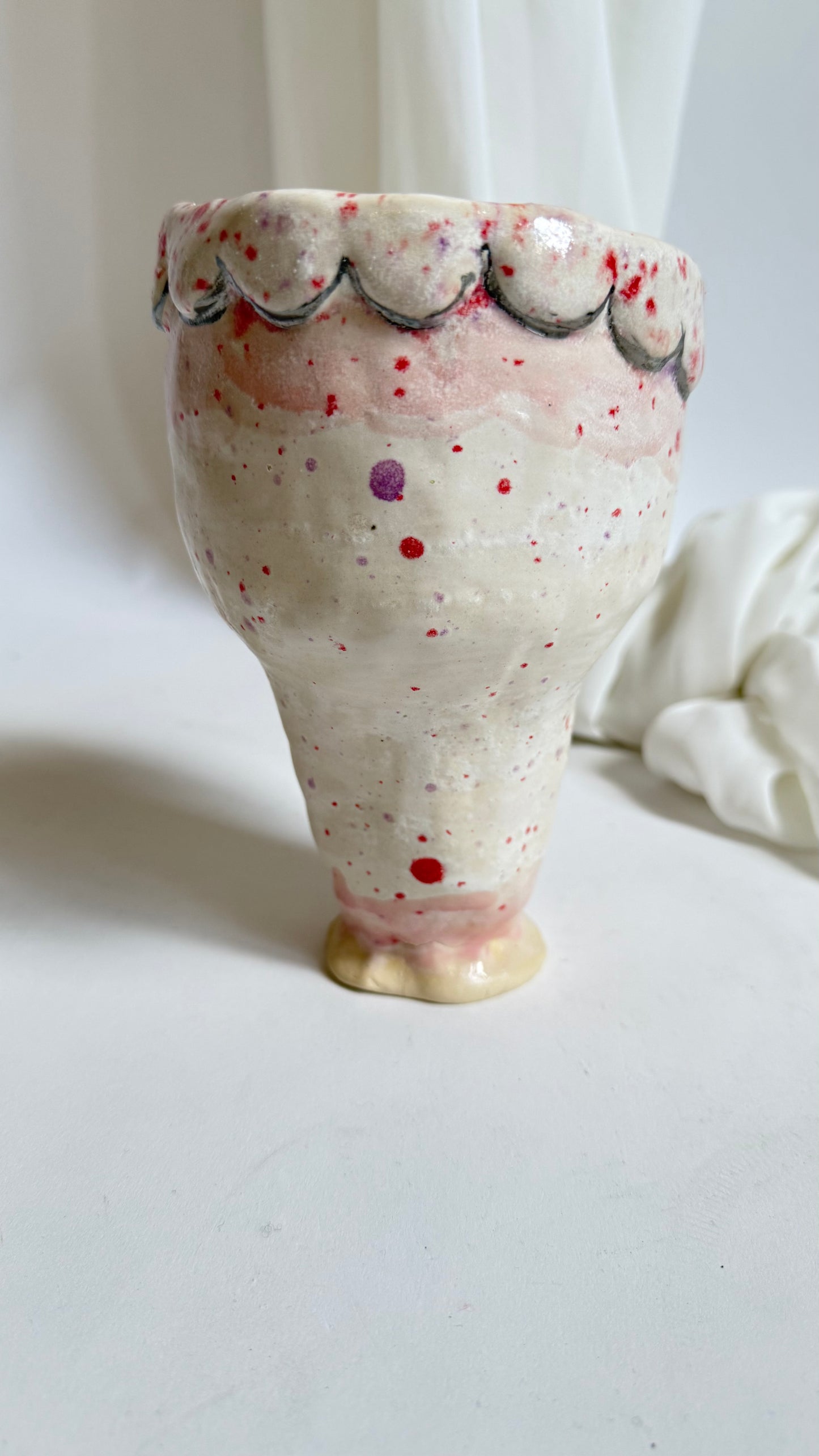 Naive Festive Stoneware Vase in Pink and Beige by Hania Jneid