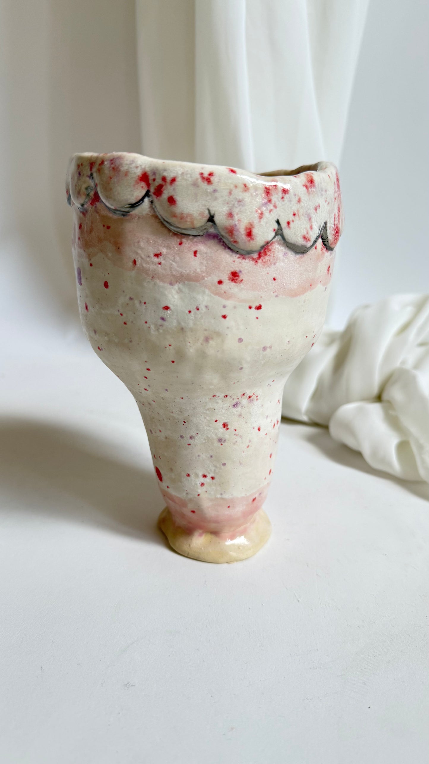 Naive Festive Stoneware Vase in Pink and Beige by Hania Jneid