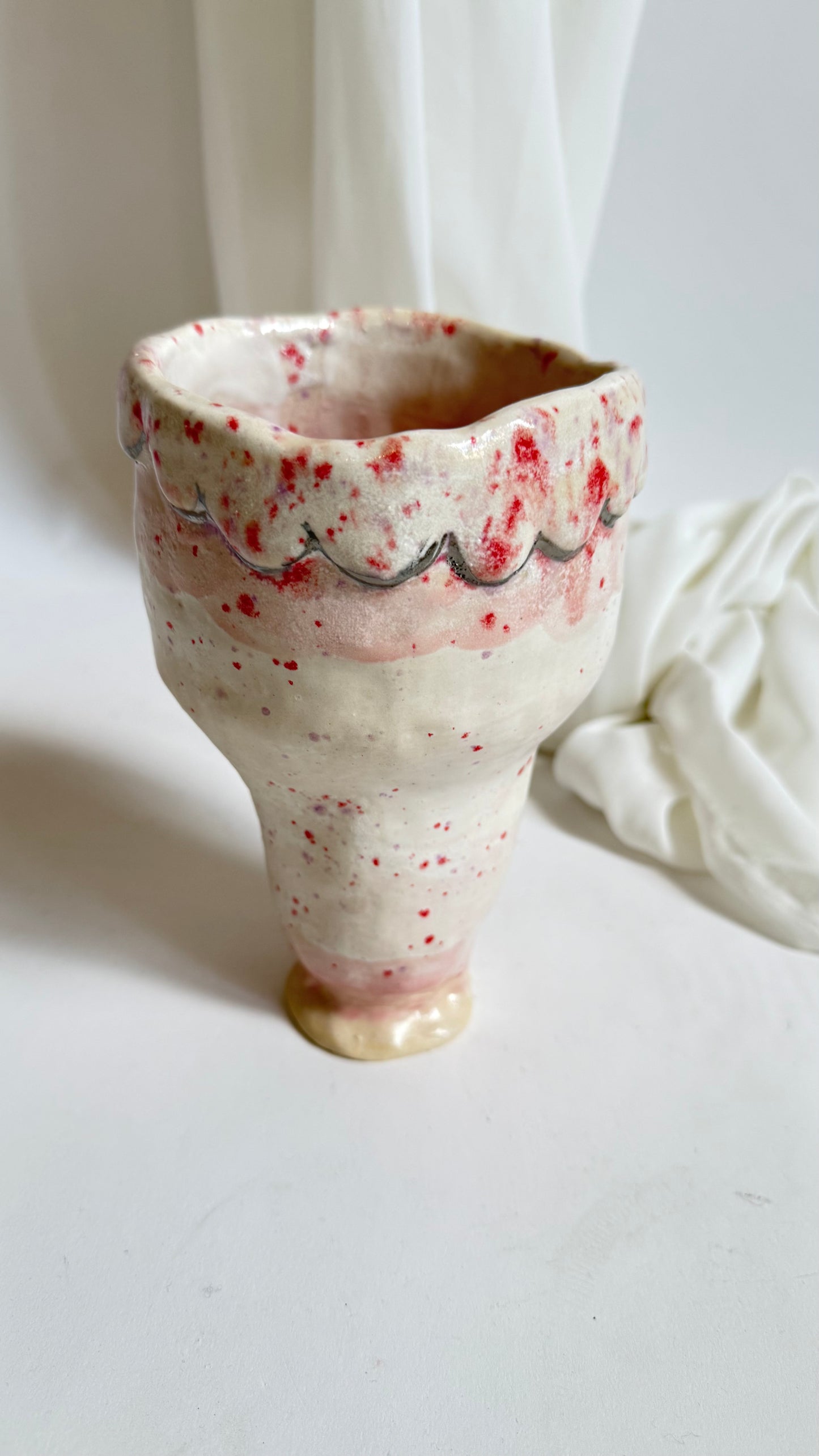 Naive Festive Stoneware Vase in Pink and Beige by Hania Jneid