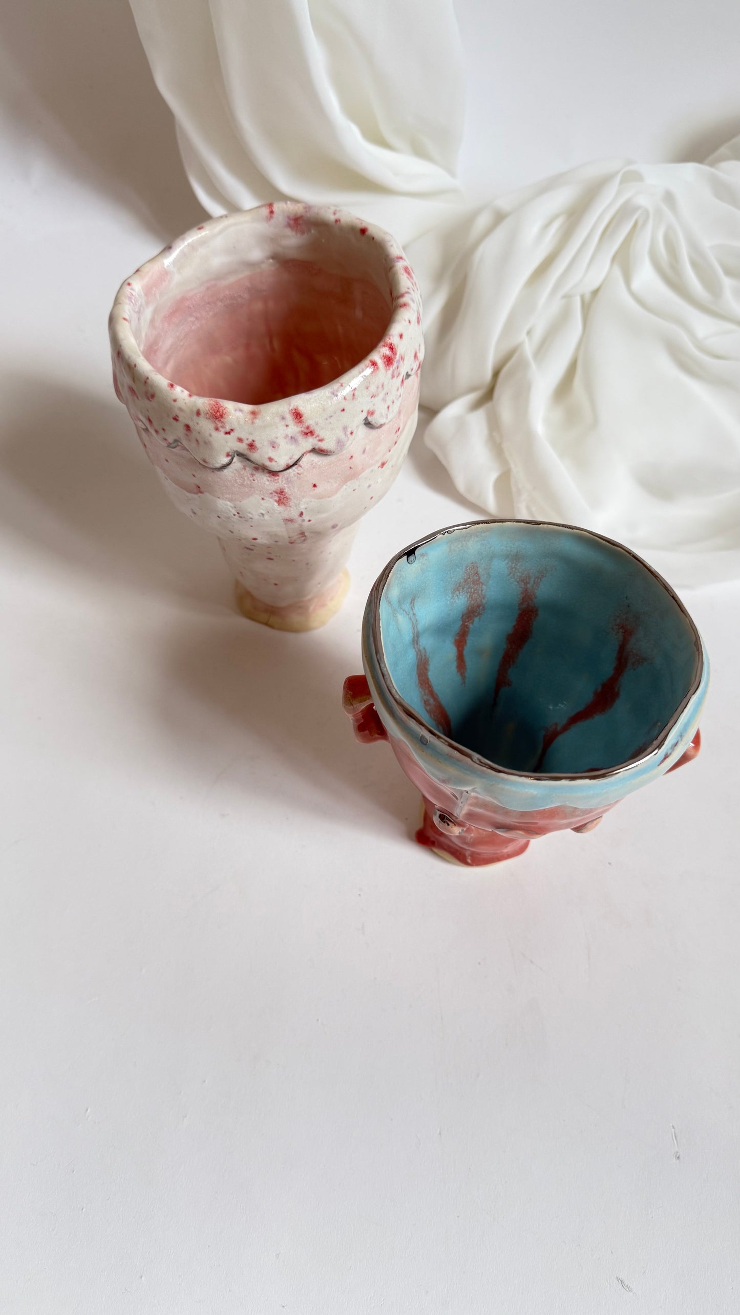 Naive Festive Stoneware Vase in Pink and Beige by Hania Jneid