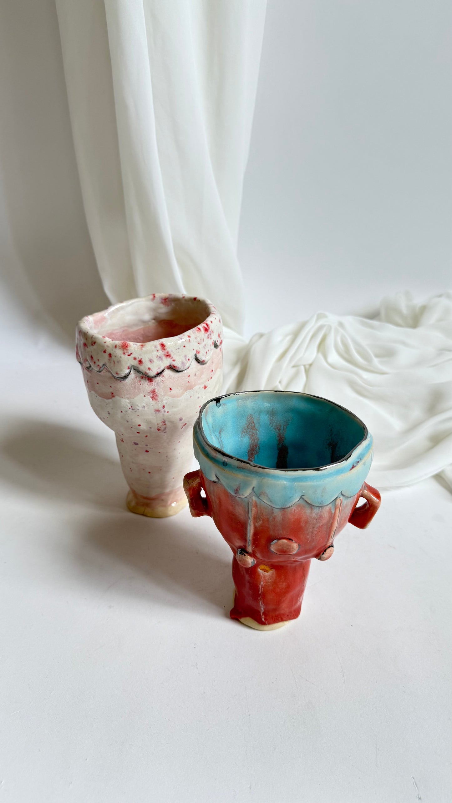 Naive Festive Stoneware Vase in Pink and Beige by Hania Jneid