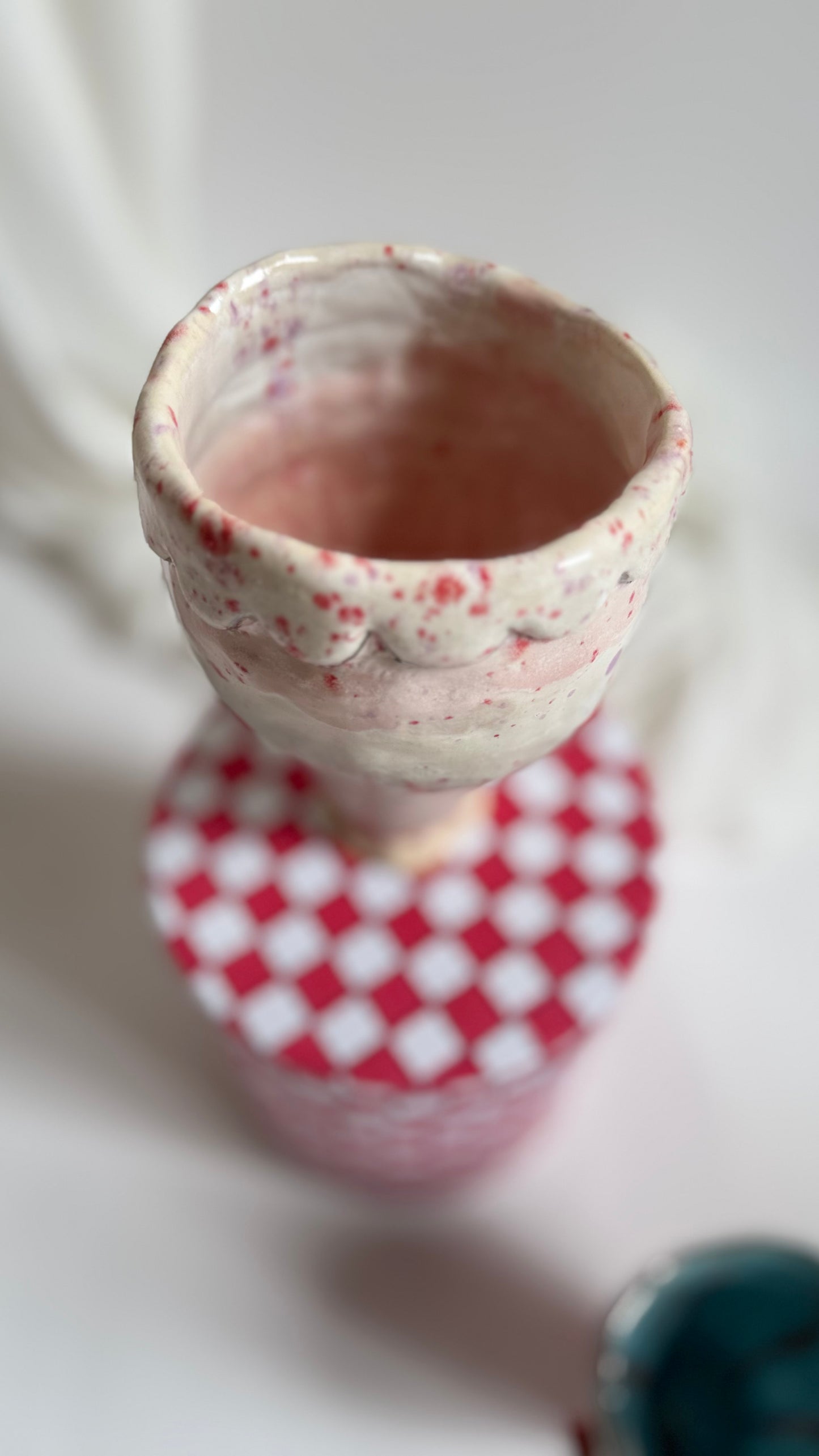 Naive Festive Stoneware Vase in Pink and Beige by Hania Jneid