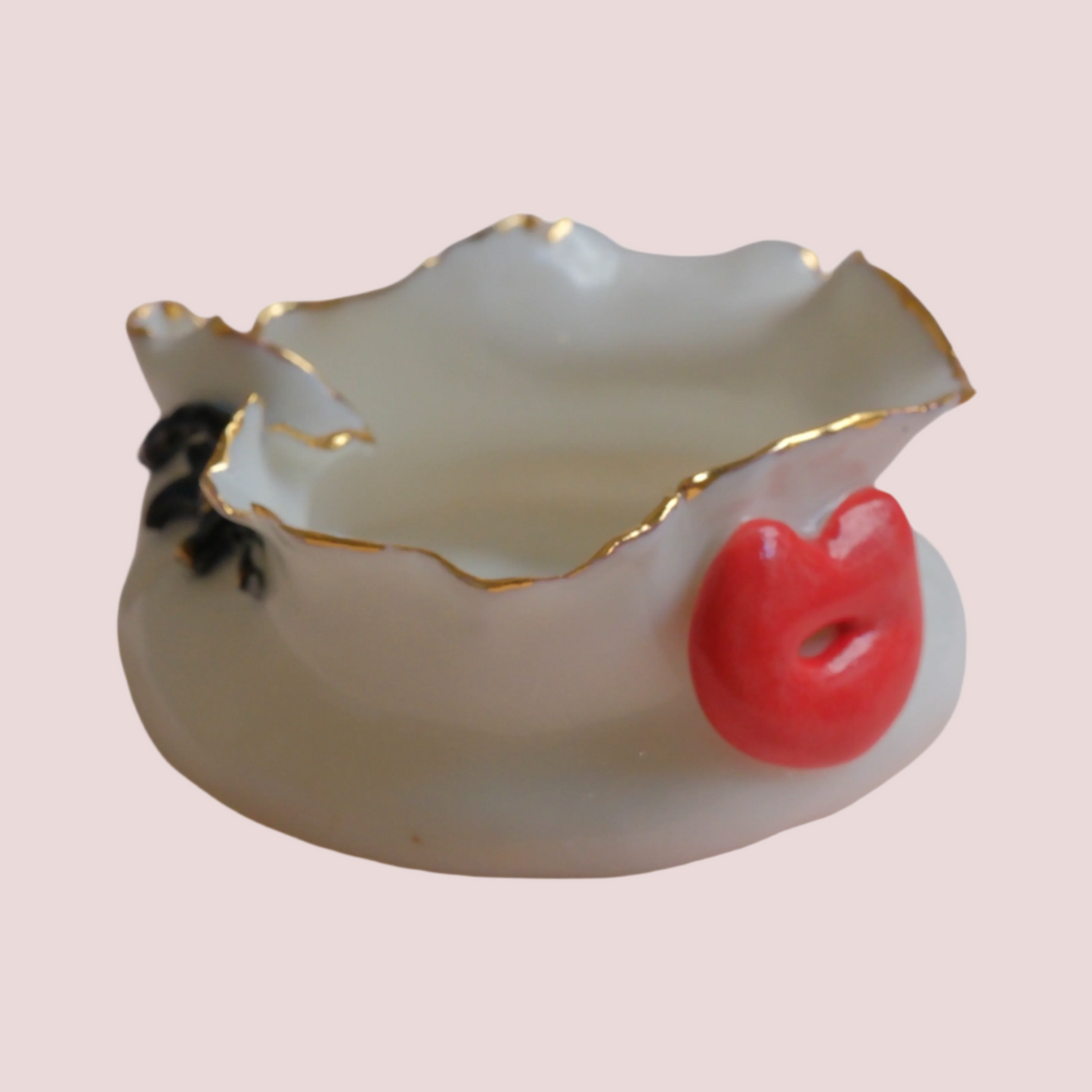 porcelain HANDMADE WHITE AND RED CANDLE HOLDER