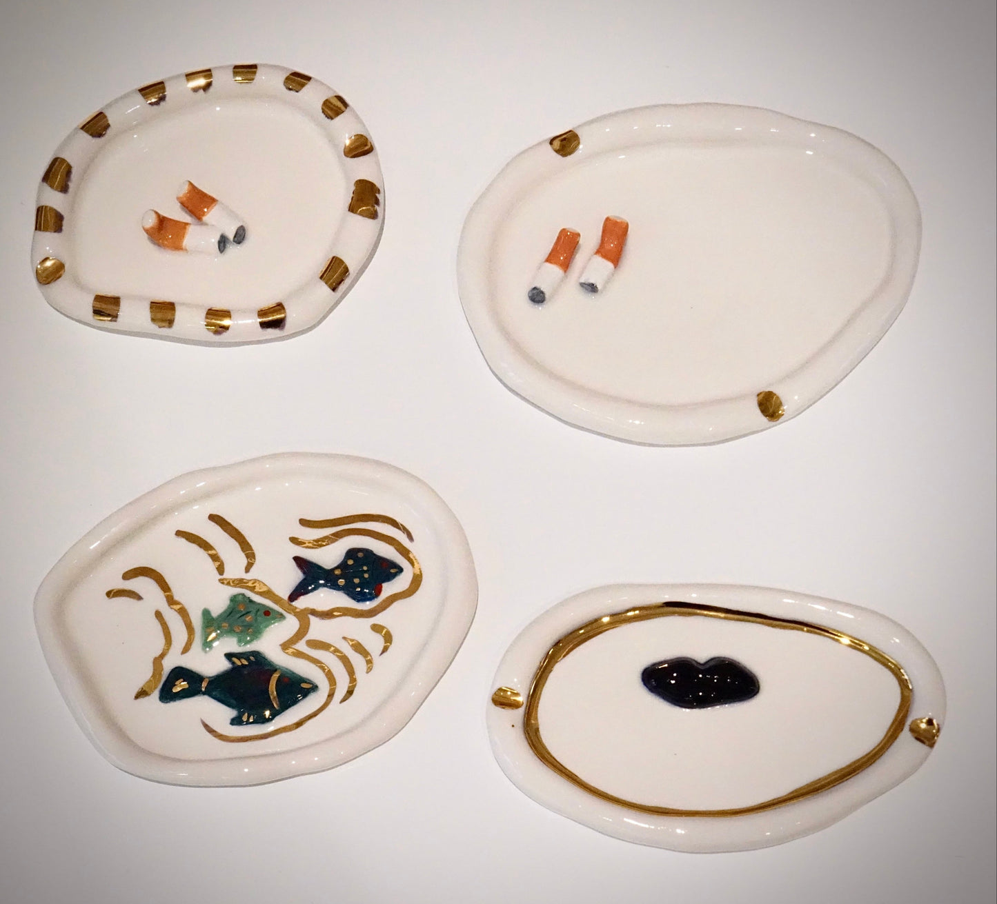 Ashtray and Fish in White Porcelain