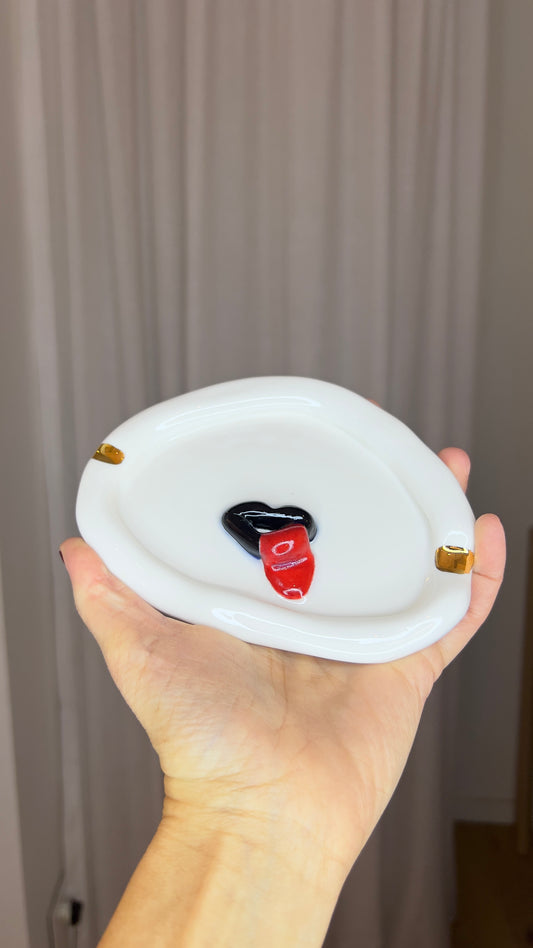 Never Mind Ashtray in White Porcelain by Hania Jneid