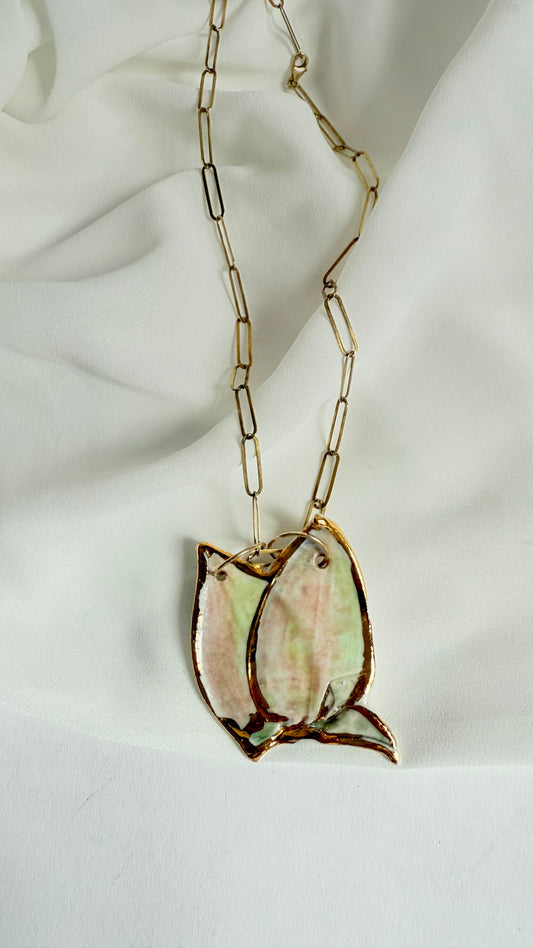 Twig Tints Porcelain and Gold Plated Silver Pendant