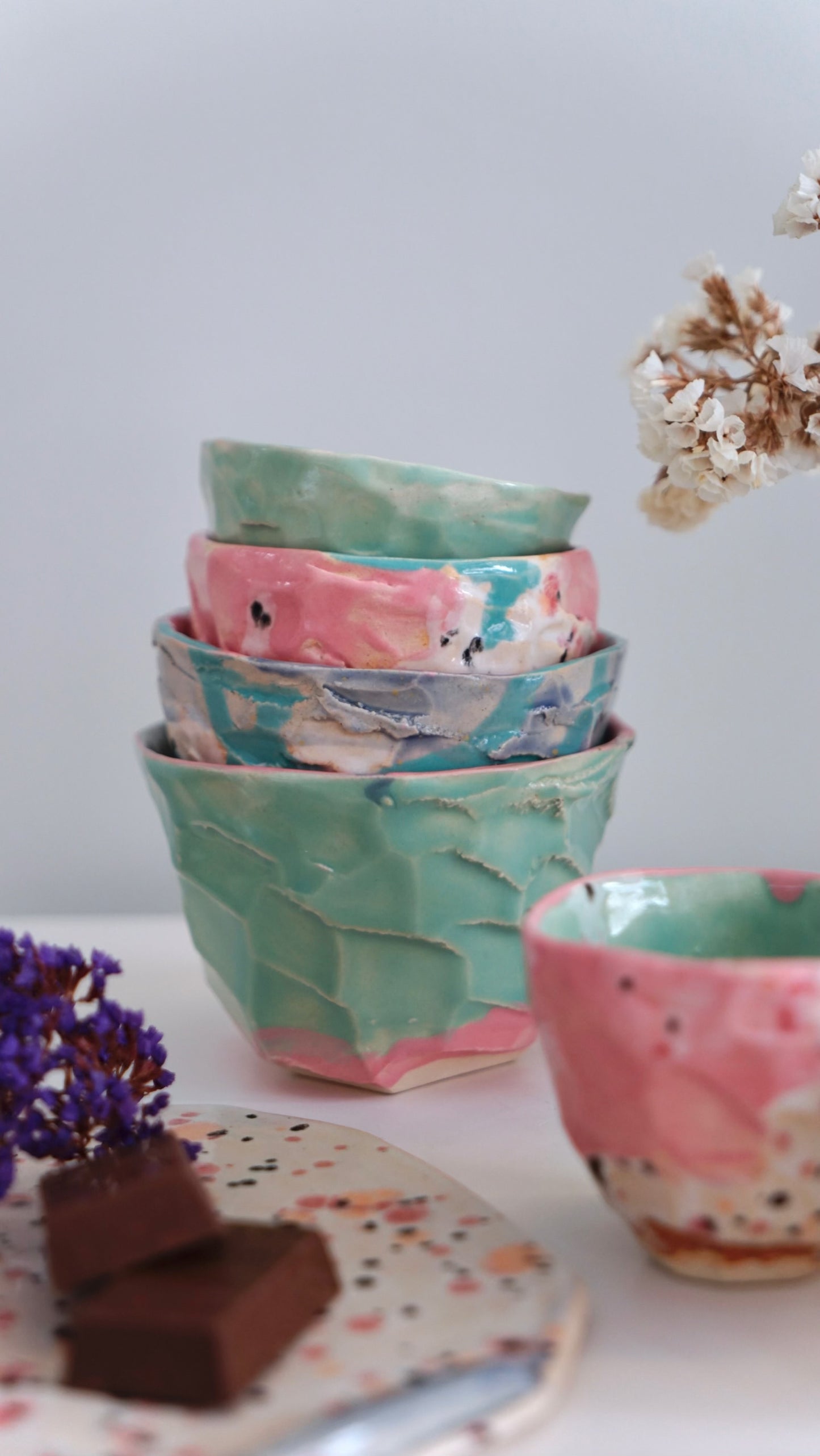 Color Drift Tea Cups in Stoneware