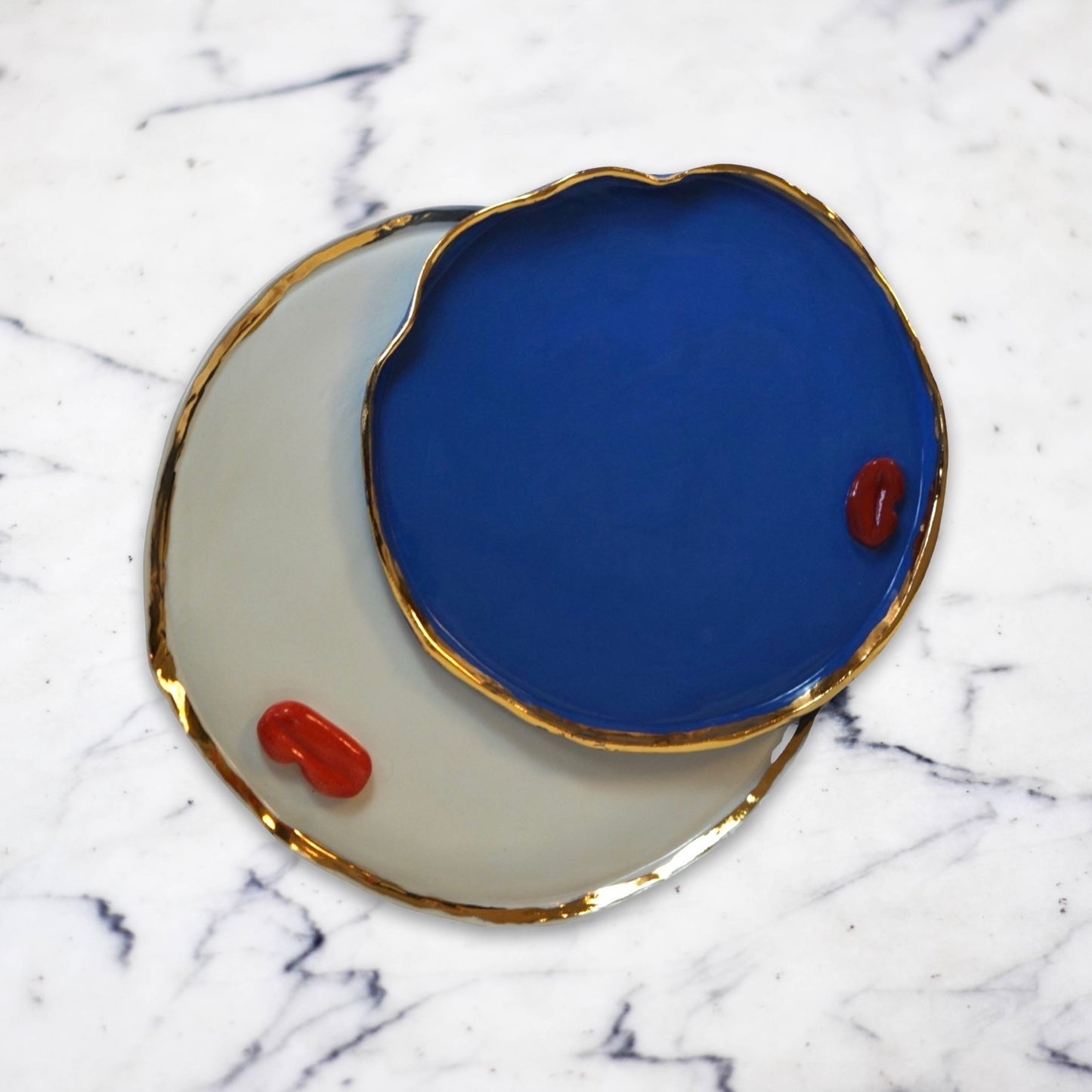 Lips Dinner Plates Set of 12 _ variations of White and Blue Porcelain