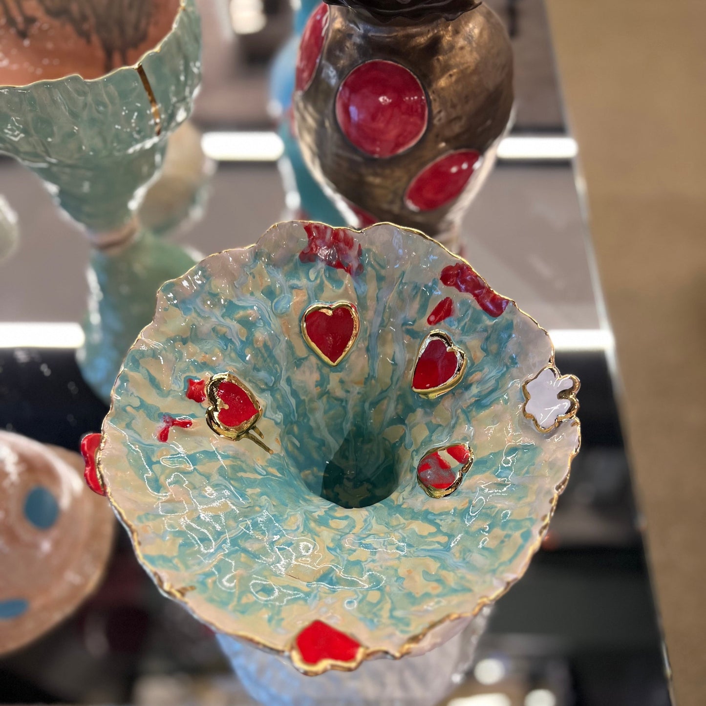 Hearts Platter Green White n Red