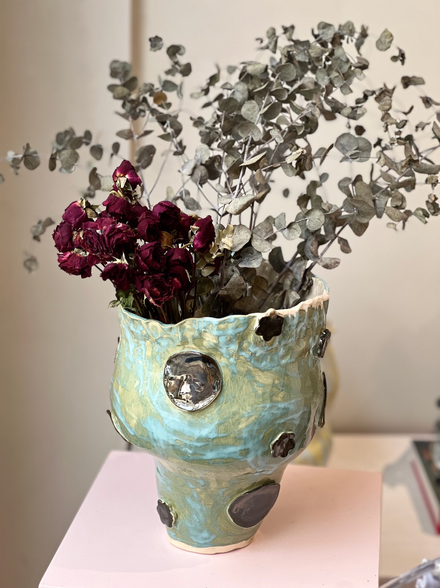 Mirrored Green Stoneware Vase