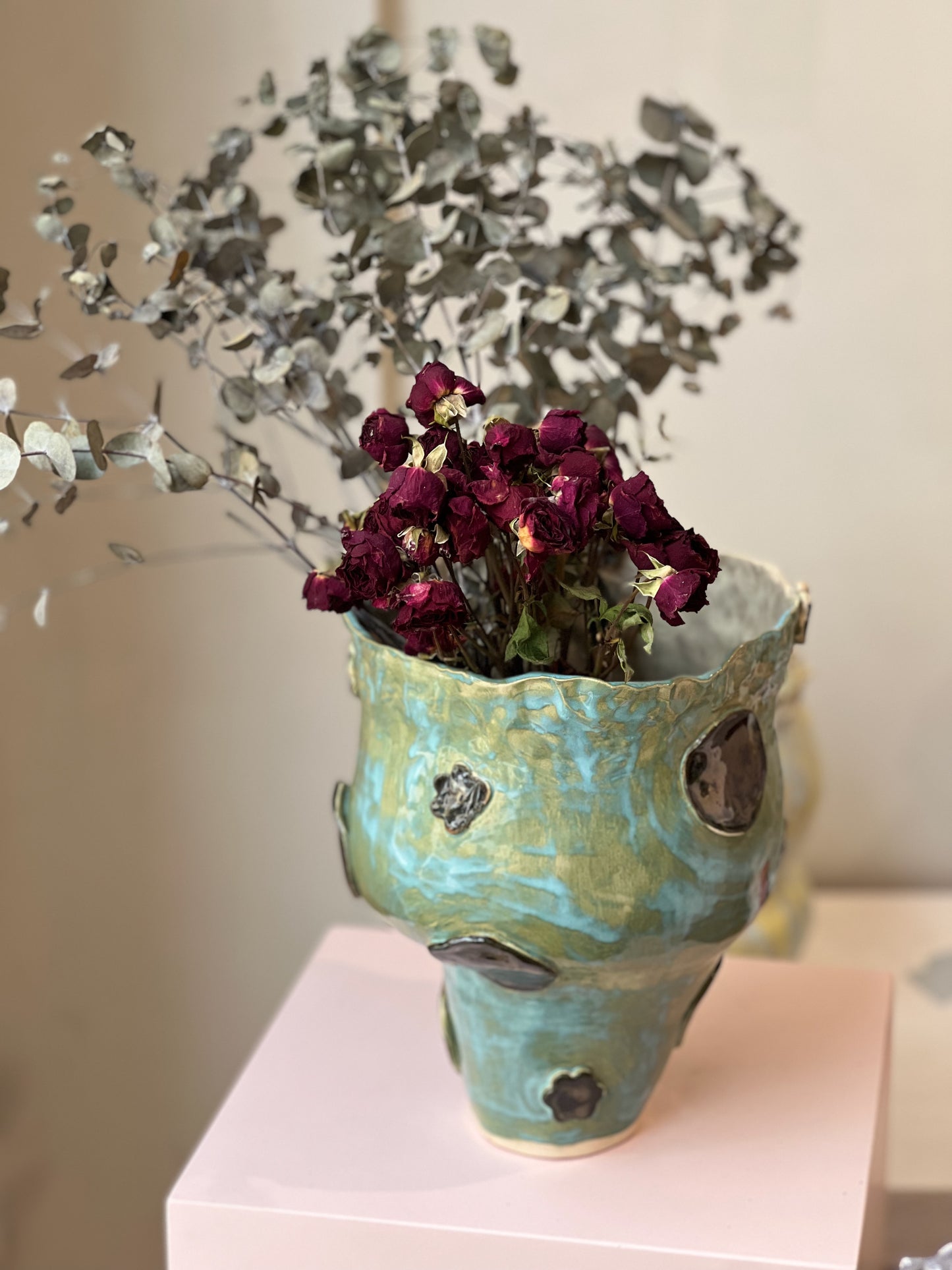 Mirrored Green Stoneware Vase