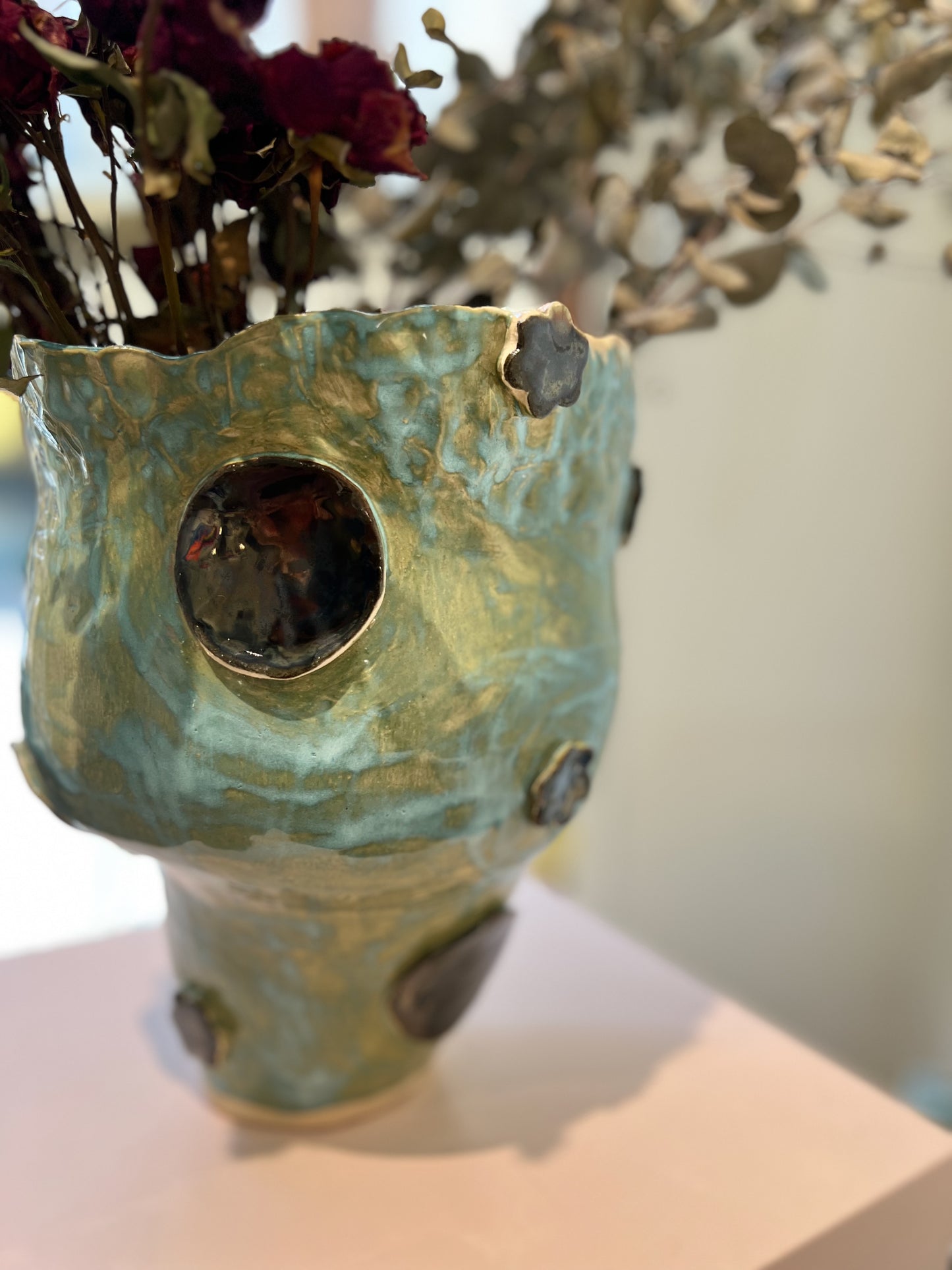 Mirrored Green Stoneware Vase