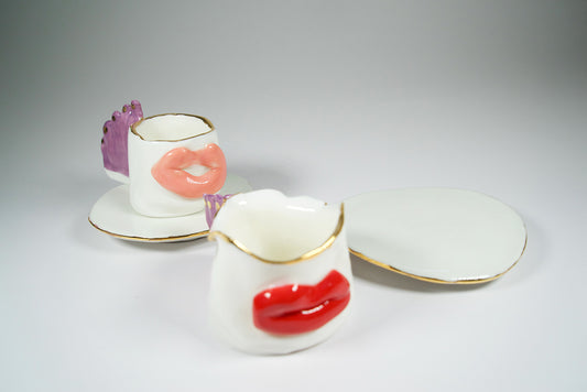 Lips Espresso Cups with Plates
