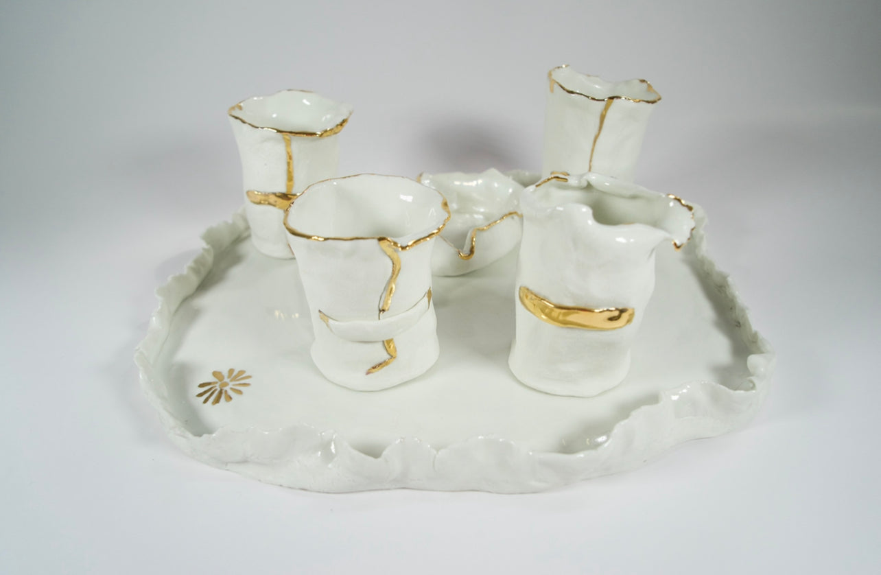 Coffee Set in White and Gold Porcelain