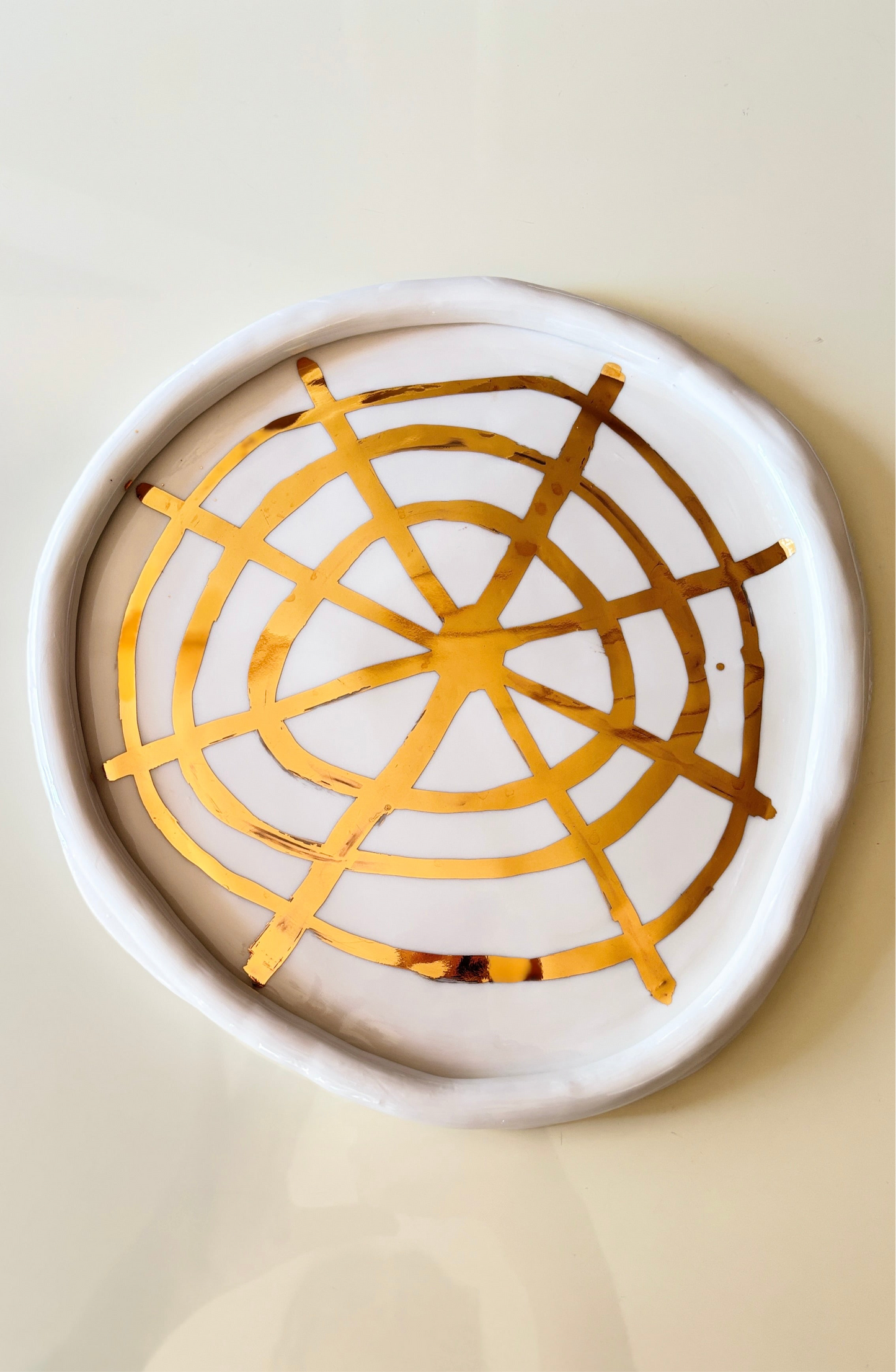 Golden Grace Serving Plates in White Porcelain