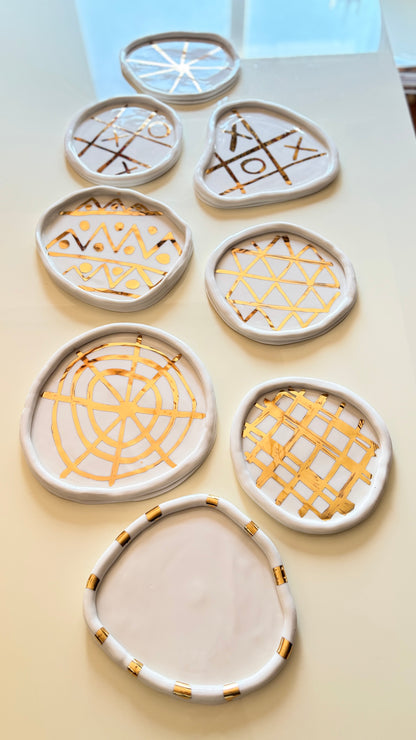 Golden Grace Serving Plates in White Porcelain